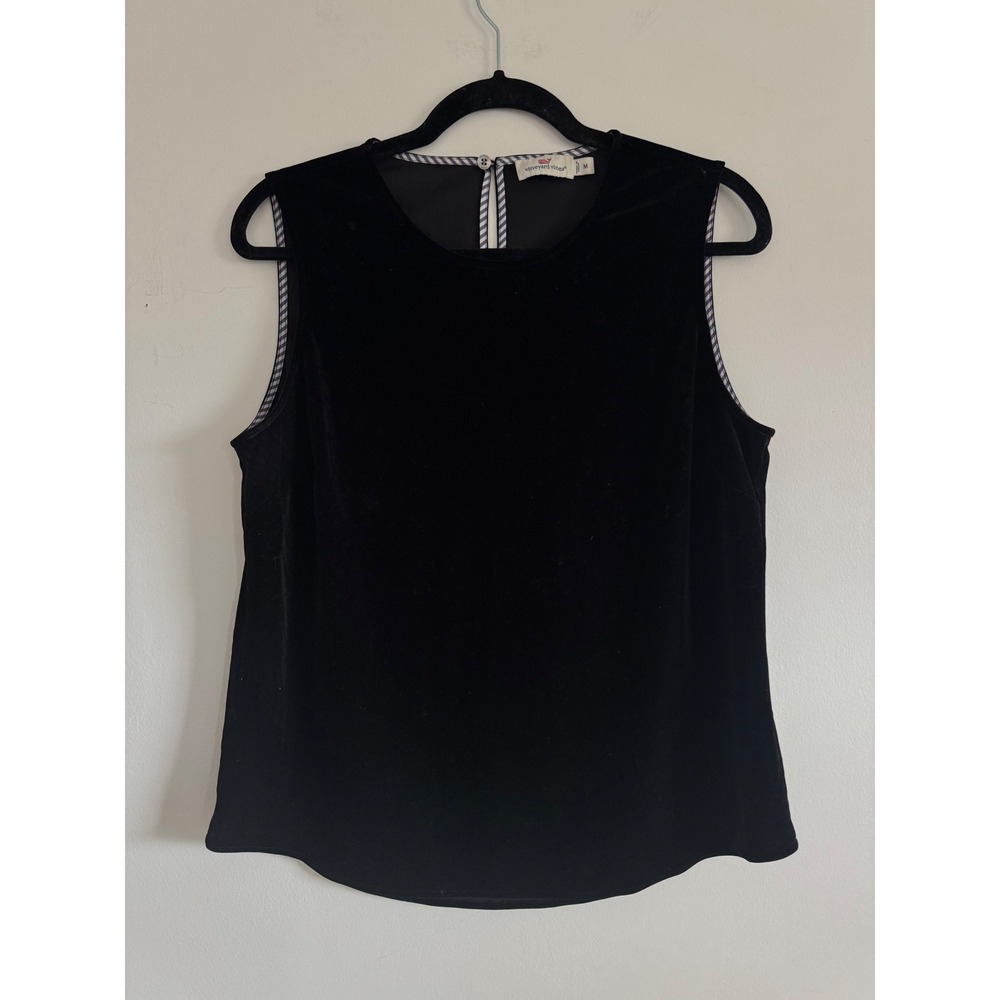 Vineyard Vines Womens Black Velvet Sleeveless Top Keyhole Back M
